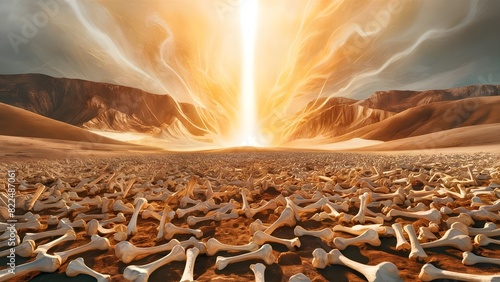 valley of dry bones Ezekiel biblical story. Generative AI