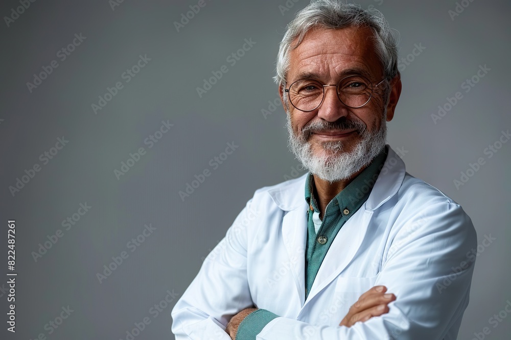Smiling Senior Medical Professional with Crossed Arms in White Coat Smiling Senior Medical Professional with Crossed Arms in White Coat