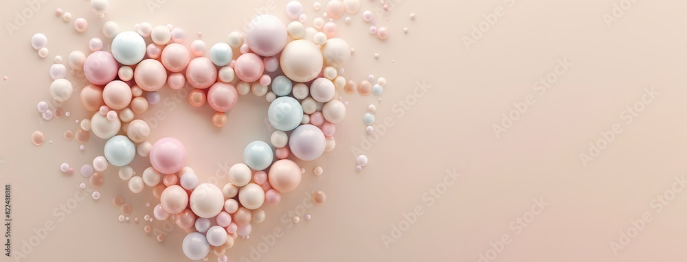 3D Heart Made of Pastel Spheres on Beige Background with Copy Space 3D Heart Made of Pastel Spheres on Beige Background with Copy Space