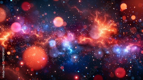  A black backdrop adorned with a multitude of stars, mostly red and blue, densely clustered in the image's center photo