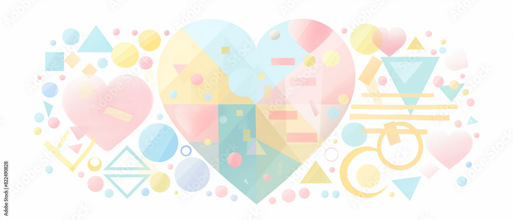 A colorful heart with a lot of shapes and circles surrounding it A colorful heart with a lot of shapes and circles surrounding it