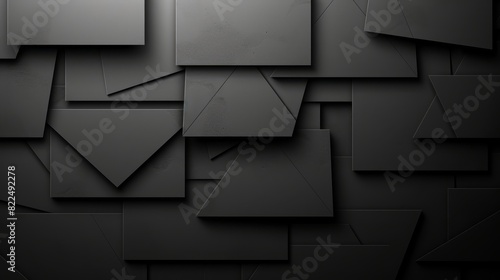  Monochromatic abstract wallpaper featuring squares and rectangles of assorted sizes and shapes in various shades of black against a pristine white backdrop photo