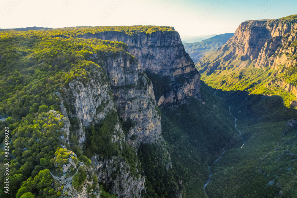  Vikos Gorge from the Oxya Viewpoint in the  national park  in Vikos-Aoos in zagori, northern Greece. Nature landscape