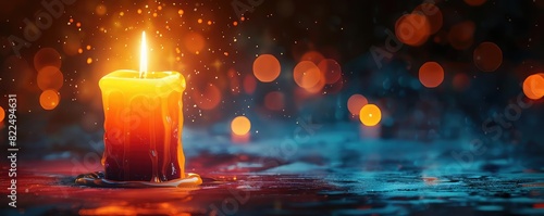 Single candle burning in a dark room, soft glow, closeup, intimate mood illustration
