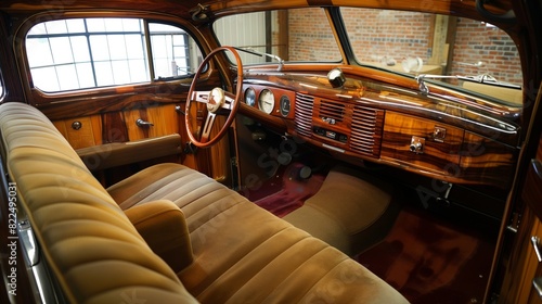 Woodgrain restoration enhances the 1940s woody wagon's charm, showcasing historical detail and craftsmanship.