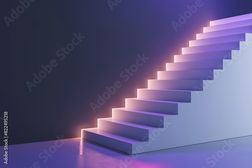 3D Illumination of White Glowing Staircase on Dark Background
