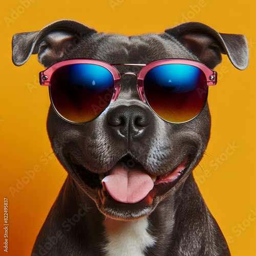 Cool dog, fashion sunglasses Full of their coolness. Closeup portrait © WK Stock