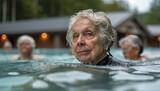 Elderly lady swimming in outdoor pool