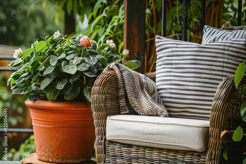 icker Chair with Striped Pillow photo