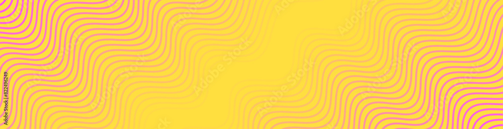 Abstract background with waves for banner. Web banner size. Vector background with lines. Element for design isolated on yellow. Pink and yellow gradient. Spring, summer