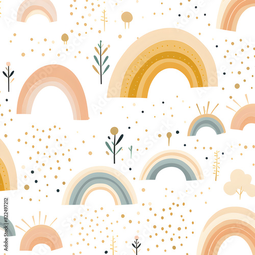 Pastel seamless pattern background with rainbows