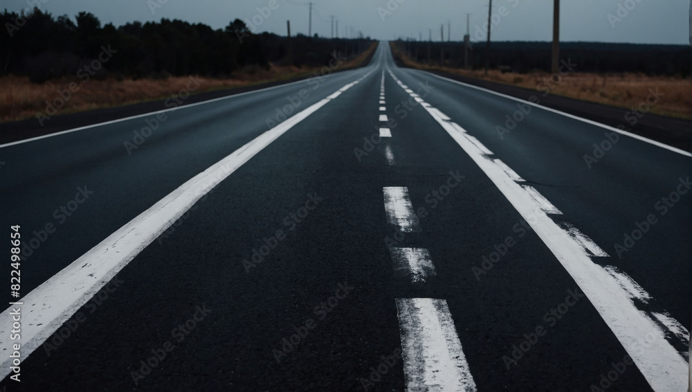 Dark highway with crisp white lane markings.