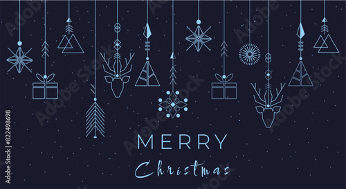 Holiday concept banner composed of elements of christmas graphic sources. magical background with blue color illustration. winter season design for web page, promotion, print. vector design of eps 10.