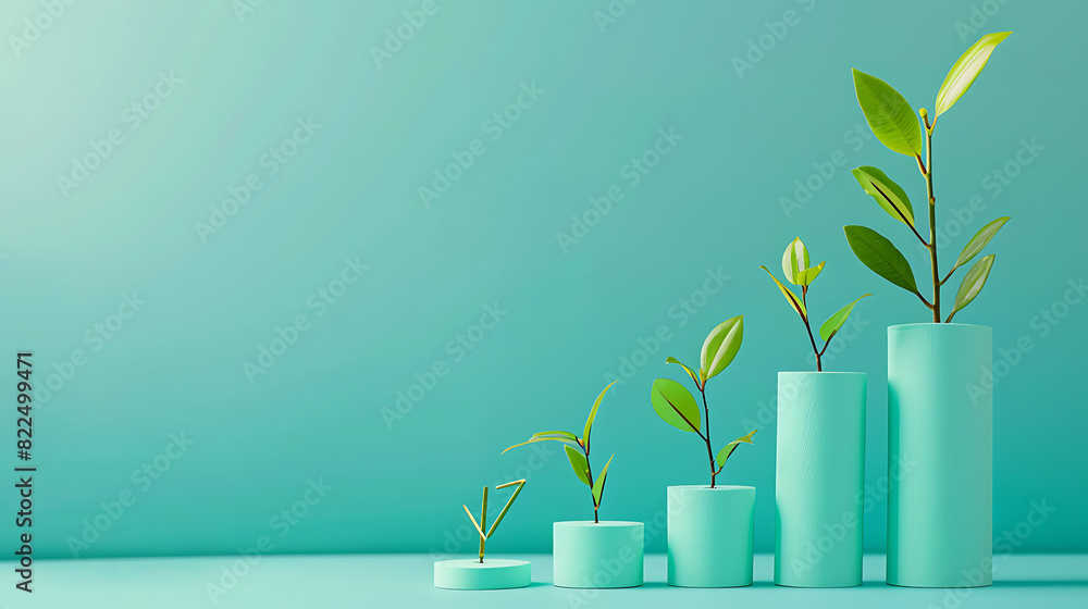 Minimalistic Business Growth Visualization - green leaves with a blue background Minimalistic Business Growth Visualization - green leaves with a blue background