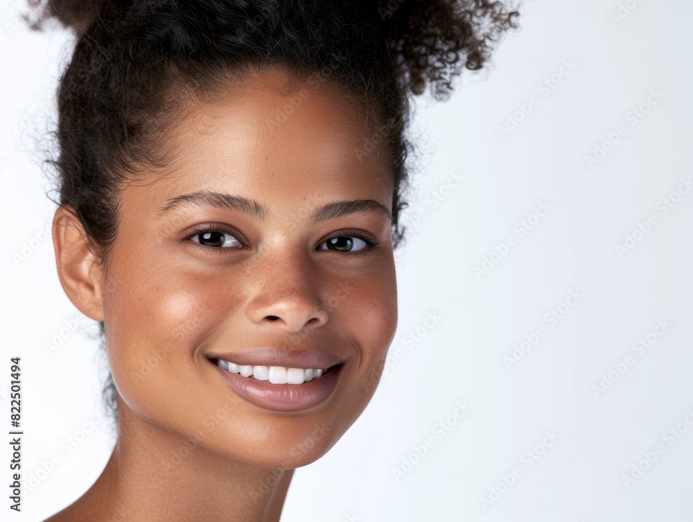 The face of a beautiful woman with a friendly smile close-up. Beautiful teeth. Feminine beauty. The face of a beautiful woman with a friendly smile close-up. Beautiful teeth. Feminine beauty.