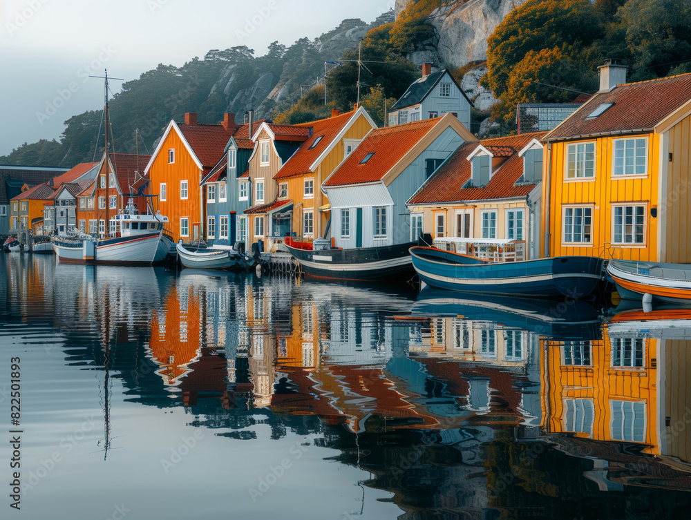 Fototapeta premium Colorful houses by the water perspective , for travel advertise.