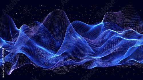  a blue and purple wave on a dark background, featuring stars and space within the wave's curvature