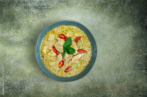 green curry with chicken, traditional Thai cuisine, Asian food, homemade, no people,