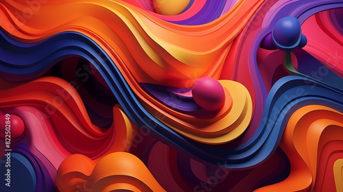 Vibrant Abstract Art with Dynamic Waves and Colorful Layers