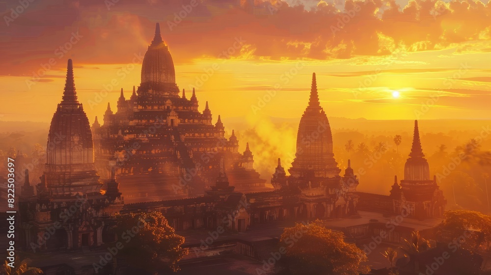 Sunset view of Prambanan Temple, one of the largest Hindu temples in Java Indonesia. 4K, UHD Sunset view of Prambanan Temple, one of the largest Hindu temples in Java Indonesia. 4K, UHD