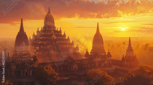 Sunset view of Prambanan Temple, one of the largest Hindu temples in Java Indonesia. 4K, UHD