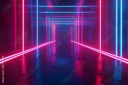 Wallpaper Mural Abstract 3D Render with Neon Light Rays and Glow Lines Torontodigital.ca