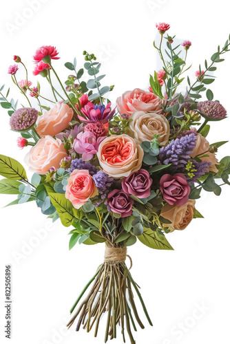 A bouquet of flowers with a bunch of green leaves and pink flowers