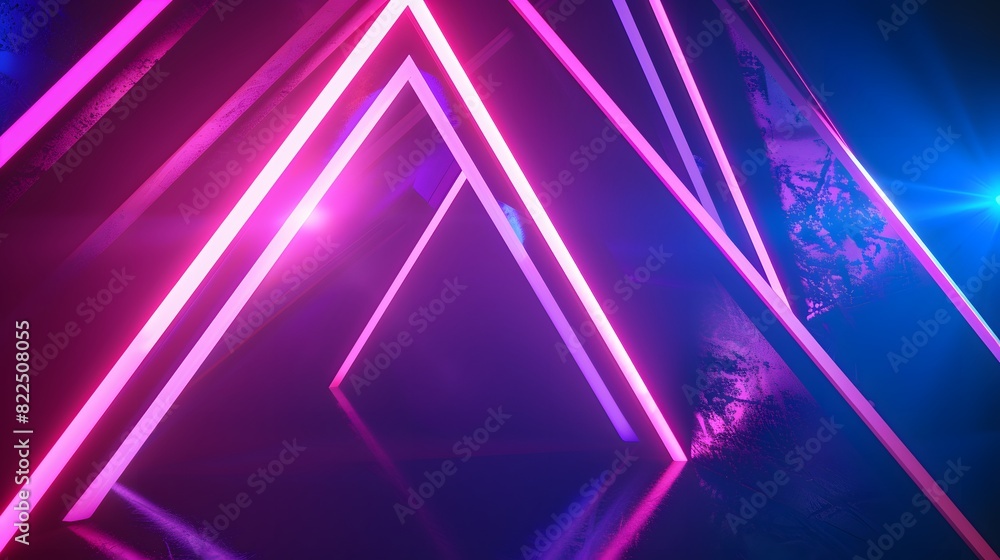 Retro 80s Style Abstract Neon Background with Glowing Triangles Retro 80s Style Abstract Neon Background with Glowing Triangles