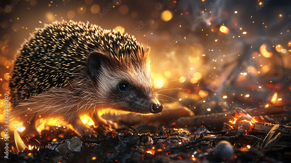 Hedgehog Escaping Forest Fire: Side View Hedgehog Escaping Forest Fire: Side View