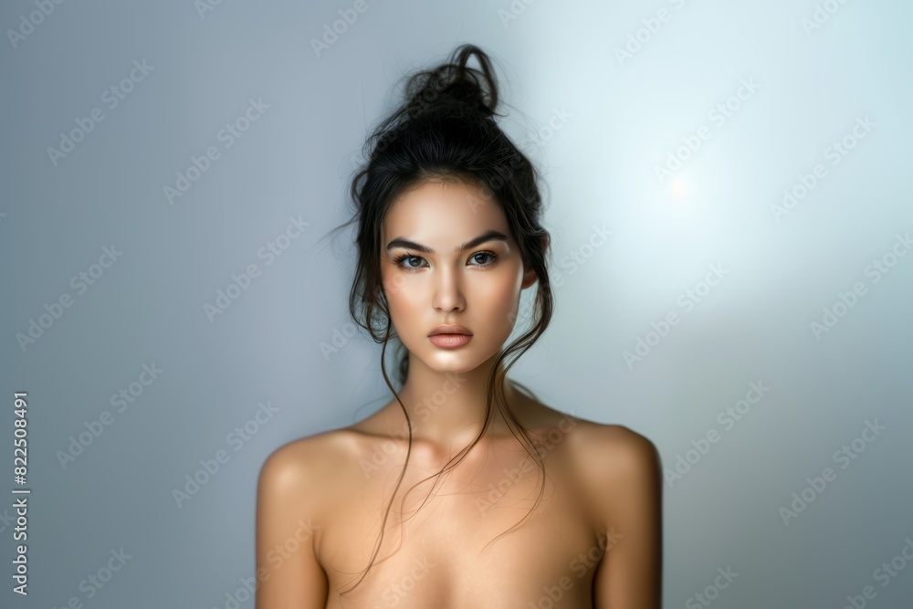 Obraz premium Attractive face of a young beautiful smiling woman. Feminine beauty.