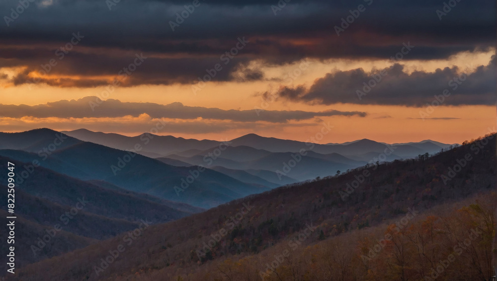 Dusky sunset over the Smoky Mountains.