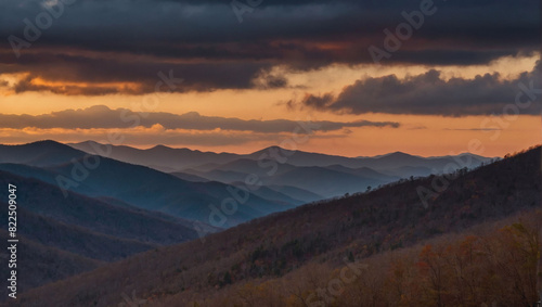 Dusky sunset over the Smoky Mountains.