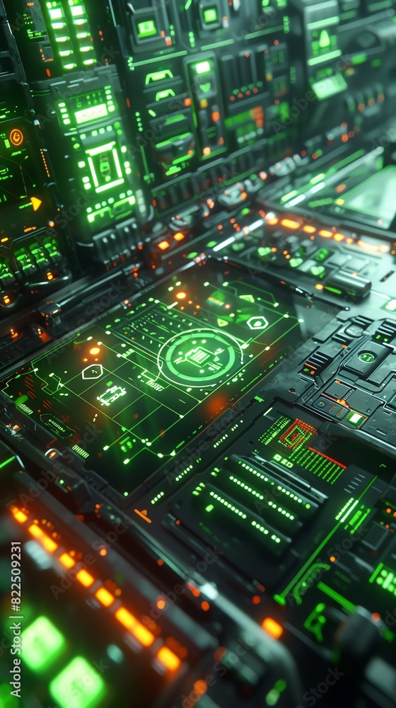 Obraz premium Futuristic green and orange technology interface.