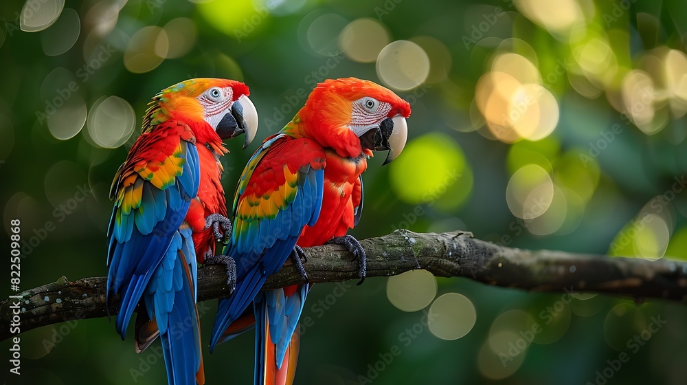 A pair of parrots engaged in an elegant courtship dance, their movements synchronized as they display their vibrant colors to each other. A pair of parrots engaged in an elegant courtship dance, their movements synchronized as they display their vibrant colors to each other.