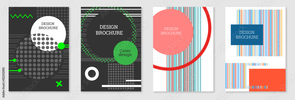 Set of cover design in Memphis style. Geometric design, abstract background. Fashionable bright cover, banner, poster, booklet. Creative colors. Set of cover design in Memphis style. Geometric design, abstract background. Fashionable bright cover, banner, poster, booklet. Creative colors.