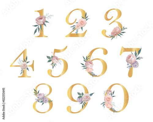 Golden numbers with elegant flowers