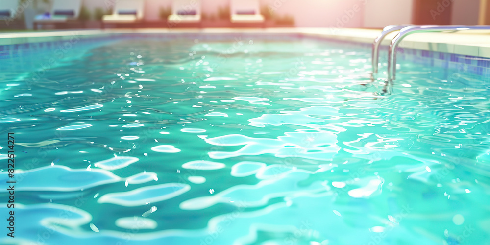 Obraz premium A turquoise swimming pool glistens in the sun, inviting swimmers to dive in and cool off