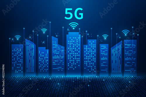 5g wifi internet network high speed and smart city background. wireless communication technology. vector illustration fantastic hi-tech design.