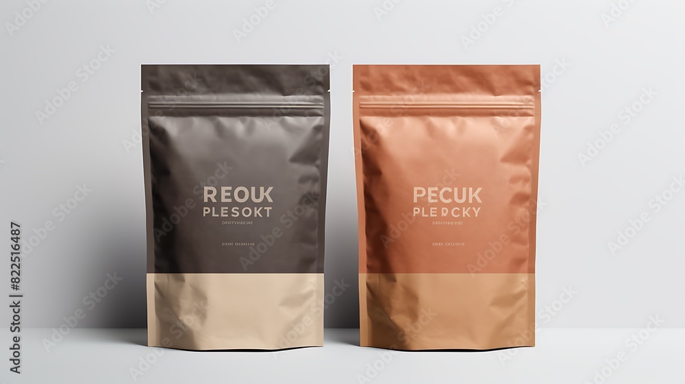 Mockup of two product paper bags with ziplock on isolated background Mockup of two product paper bags with ziplock on isolated background