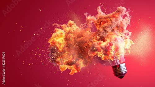  A red lightbulb with orange-yellow smoke emanating, centered on a pink background