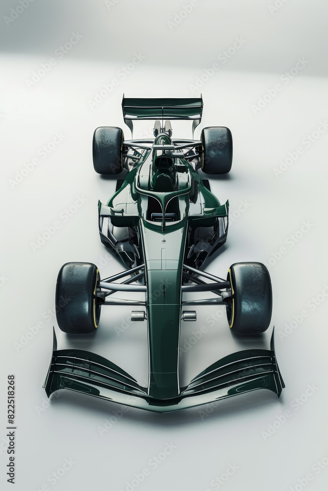 Naklejka premium Vista aérea coche de carreras deportivo verde, coche de carreras verde plano picado