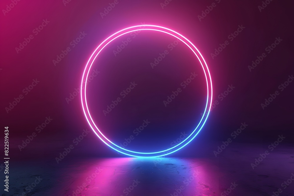 Neon Glowing Circle on Dark Background, Pink and Blue Light Rings Neon Glowing Circle on Dark Background, Pink and Blue Light Rings