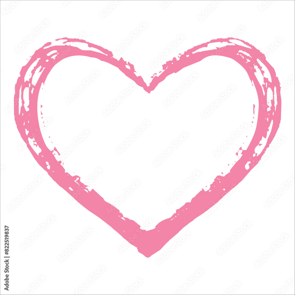 Grunge pink heart outline shape isolated on white background. Heart shape, love symbol