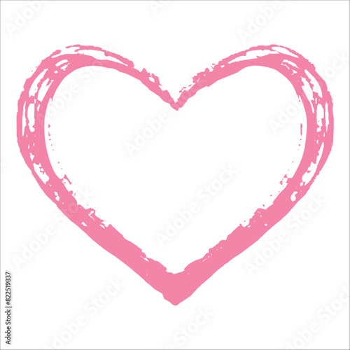 Grunge pink heart outline shape isolated on white background. Heart shape, love symbol