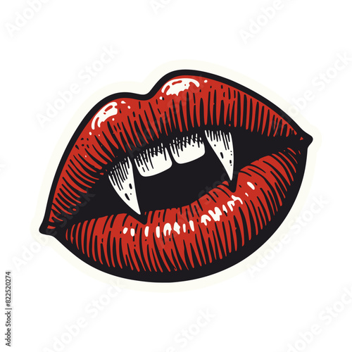 red lips with vampire fangs clipart illustration