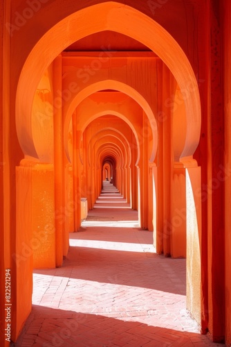 Orange arabic architecture style corridor with arches 