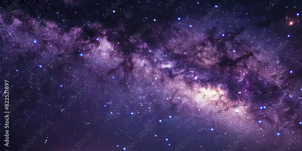 The deep purple night sky is filled with twinkling stars, the Milky Way stretching across it like a shimmering ribbon