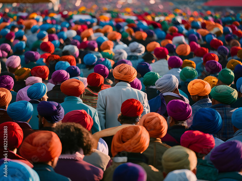 Multitud de gente usando turbantes coloridos