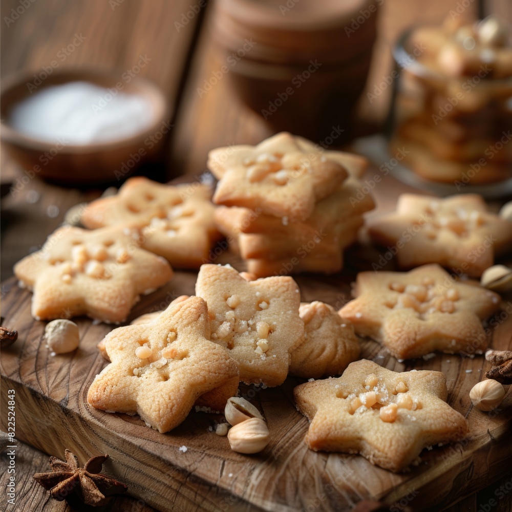 Nut cookies, walnut biscuits, butter cookies, crackers pile in shape of flowers, snowflakes, stars, round shortbread Nut cookies, walnut biscuits, butter cookies, crackers pile in shape of flowers, snowflakes, stars, round shortbread