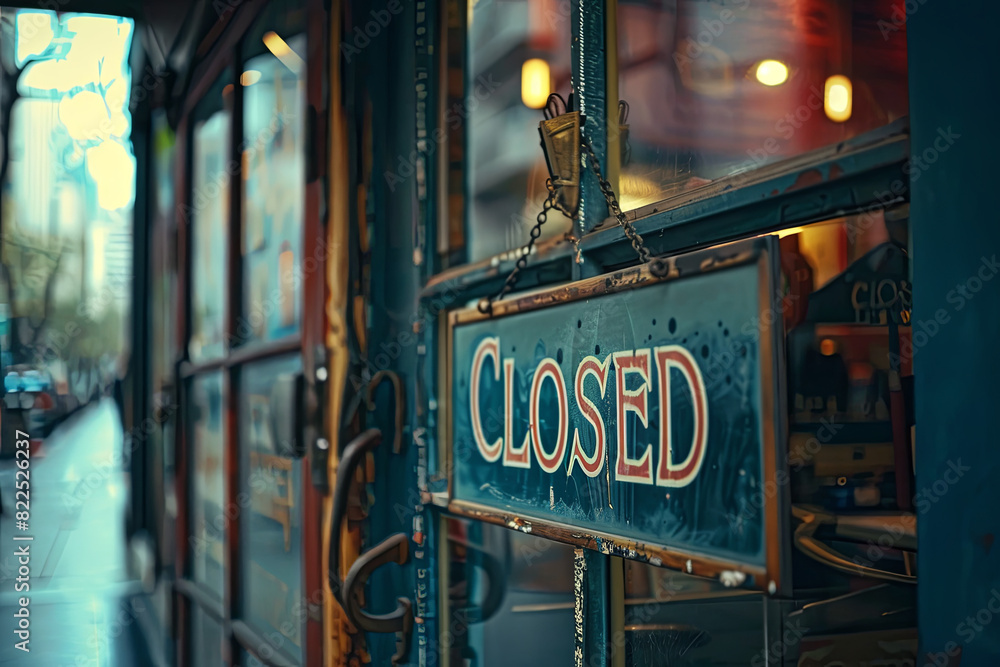Closed sign inside the store door for customer know we will back tomorrow, with writing “ CLOSED “ Closed sign inside the store door for customer know we will back tomorrow, with writing “ CLOSED “